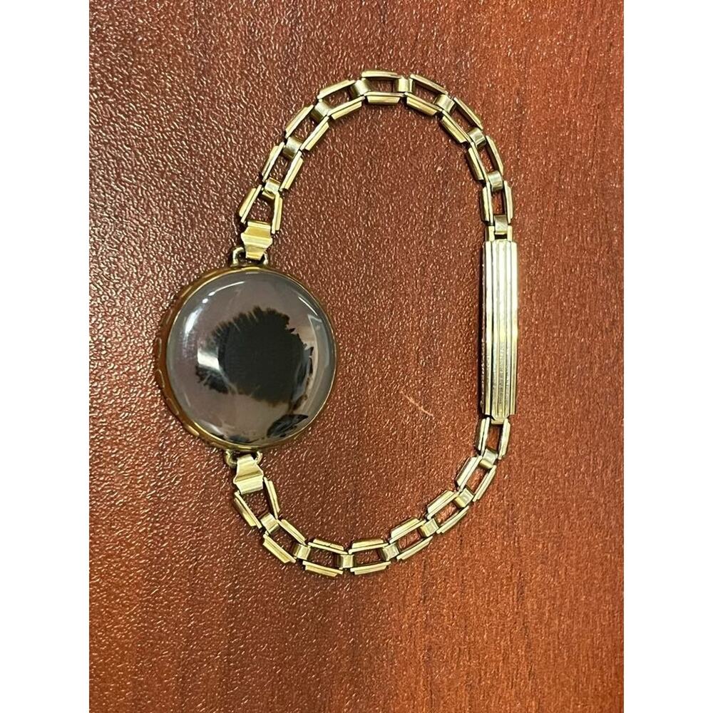 Vintage Sentinel goldtone open link wristwatch AGATE bracelet w/4-part clasp